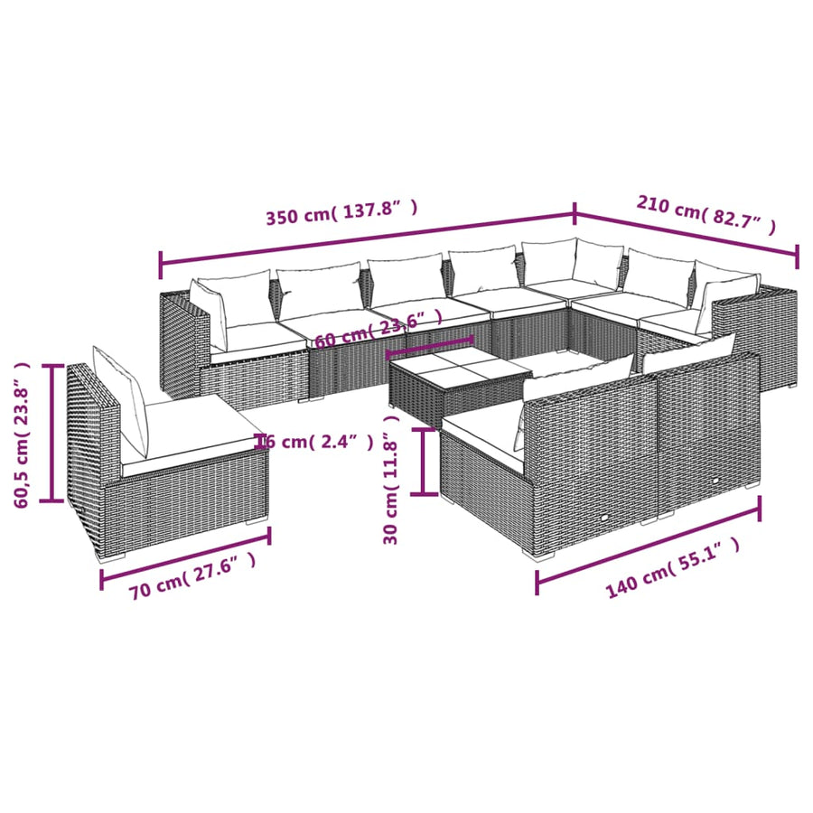1 Loungeset Met Kussens Poly Rattan 1