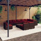 Loungeset met kussens poly rattan 3x hoek + 7x midden + Tafel