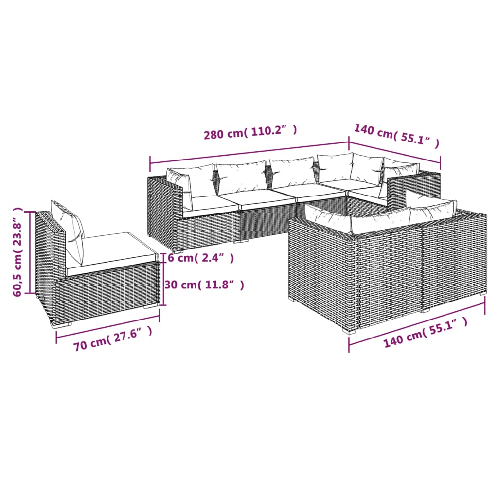 8-Delige Loungeset Met Kussens Poly Rattan 1