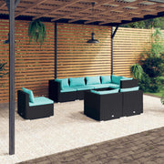 Loungeset 8-delig poly rattan zwart turquoise