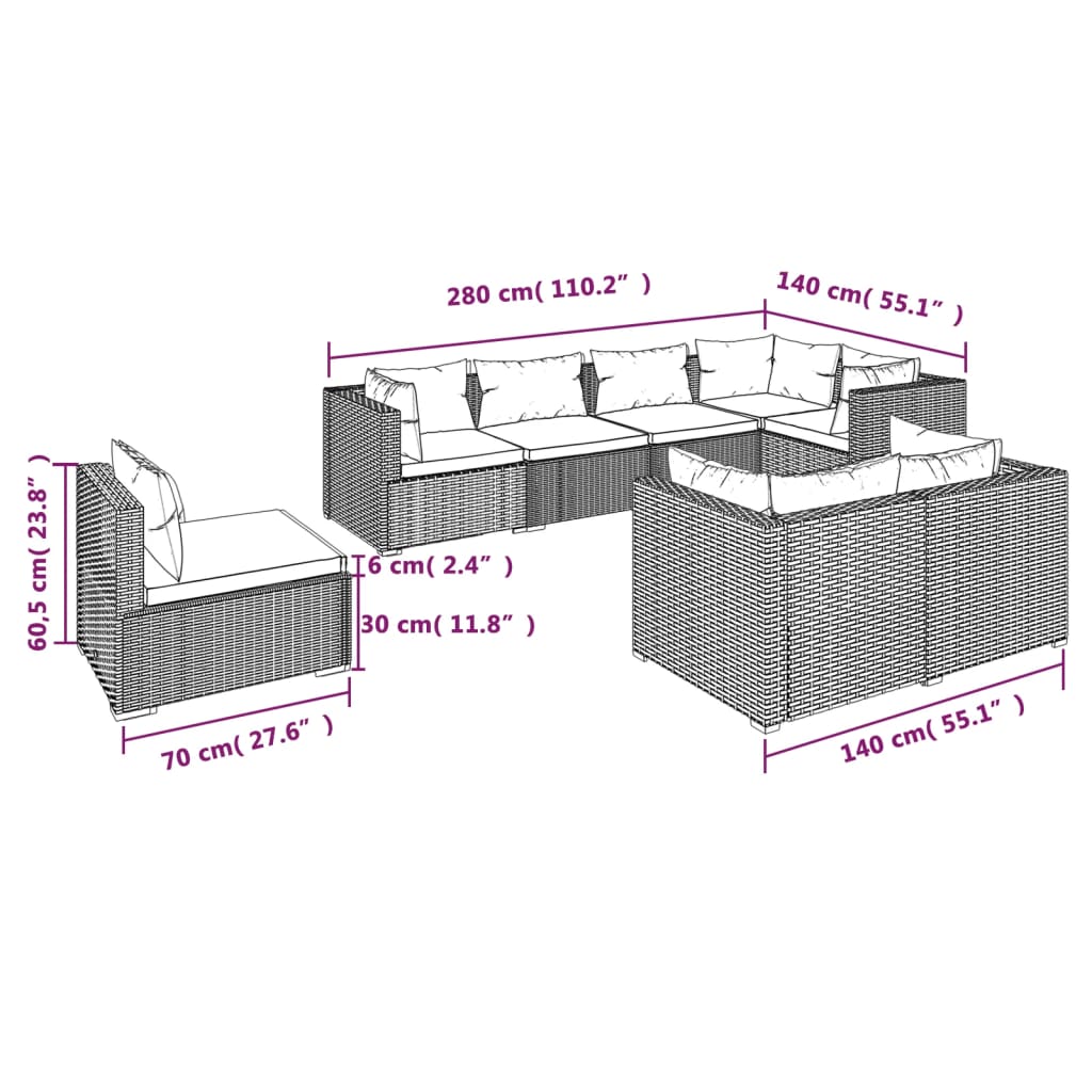 8-Delige Loungeset Met Kussens Poly Rattan 1