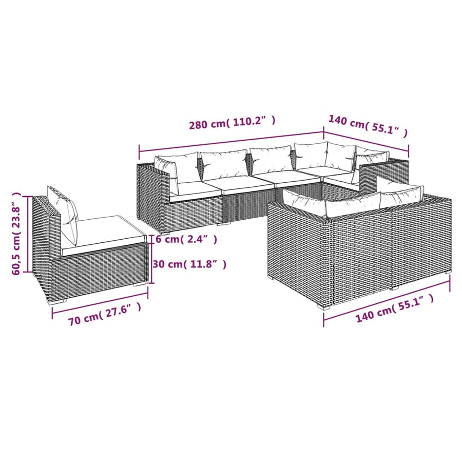 8-Delige Loungeset Met Kussens Poly Rattan 1