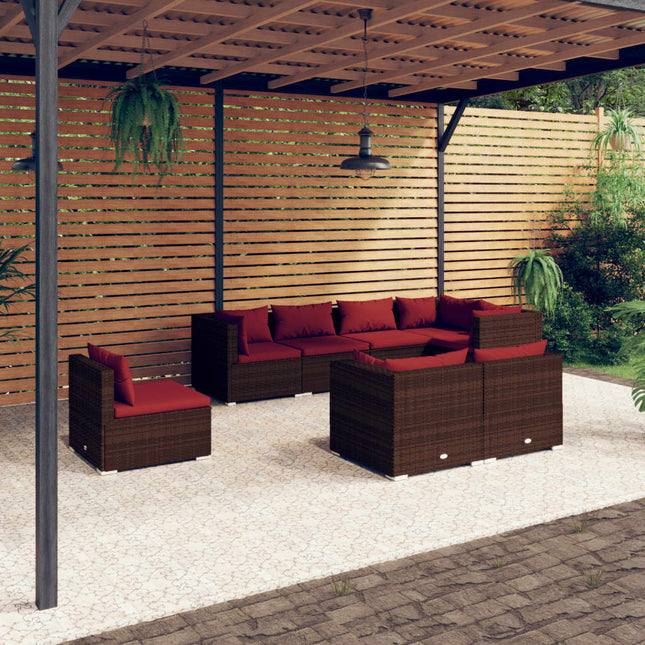 8-delige Loungeset met kussens poly rattan 5x hoek + 3x midden