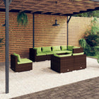 8-Delige Loungeset Met Kussens Poly Rattan Bruin En Groen 5x hoek + 3x midden