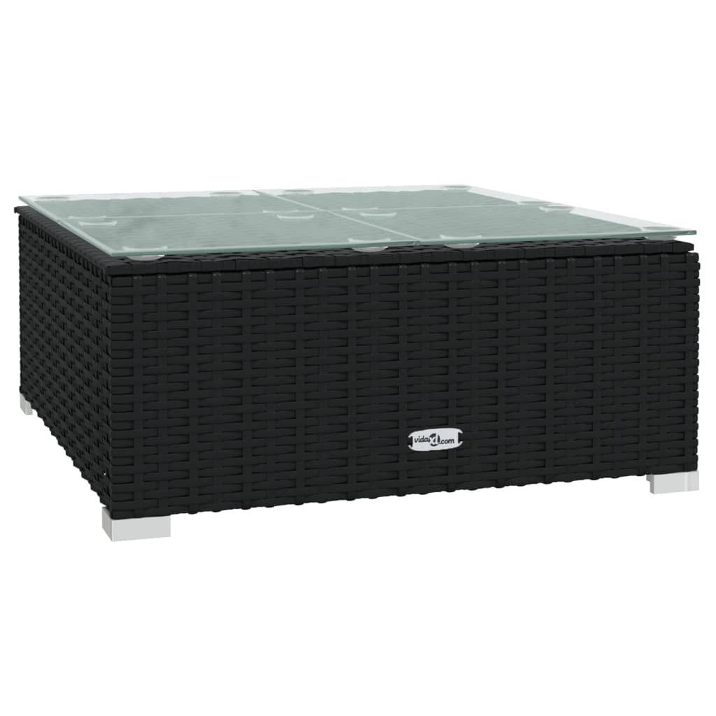 9-Delige Loungeset Met Kussens Poly Rattan Zwart En Blauw 5x hoek + 3x midden + Tafel