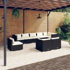 9-delige Loungeset met kussens poly rattan zwart 4x midden + 5x hoek