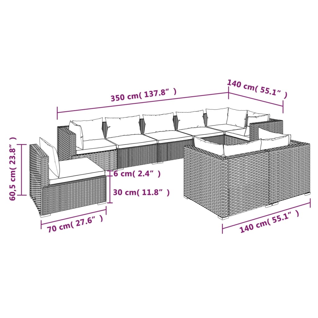 9-Delige Loungeset Met Kussens Poly Rattan 1