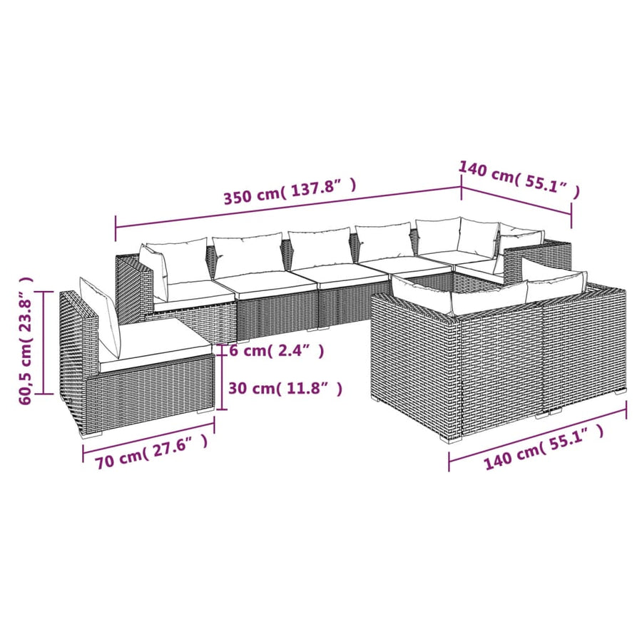 9-Delige Loungeset Met Kussens Poly Rattan 1