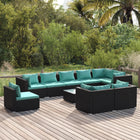 0-Delige Loungeset Met Kussens Poly Rattan Zwart En Blauw 5x hoek + 4x midden + Tafel