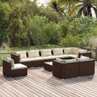 10-delige Loungeset met kussens poly rattan bruin 5x hoek + 4x midden + Tafel