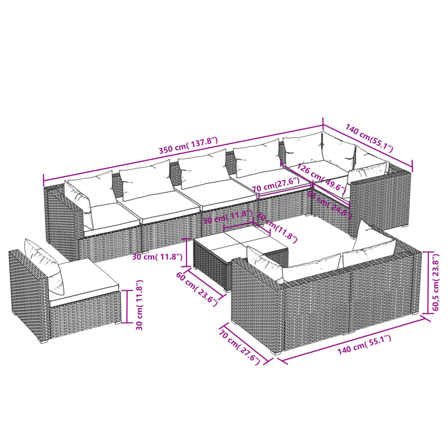 10-Delige Loungeset Met Kussens Poly Rattan 1