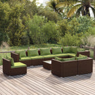 0-Delige Loungeset Met Kussens Poly Rattan Bruin En Groen 5x hoek + 4x midden + Tafel