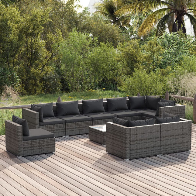 0-Delige Loungeset Met Kussens Poly Rattan Grijs En Antraciet 5x hoek + 4x midden + Tafel