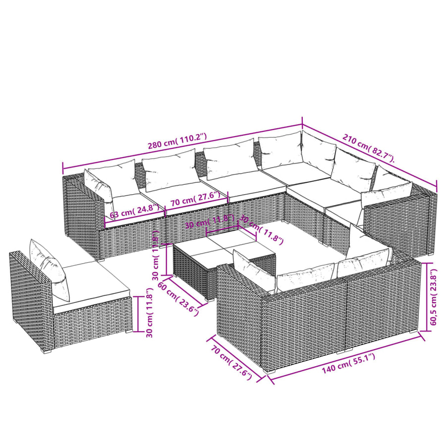 10-Delige Loungeset Met Kussens Poly Rattan 1