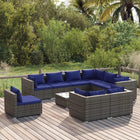 0-Delige Loungeset Met Kussens Poly Rattan Grijs En Donkerblauw 4x midden + 5x hoek + Tafel