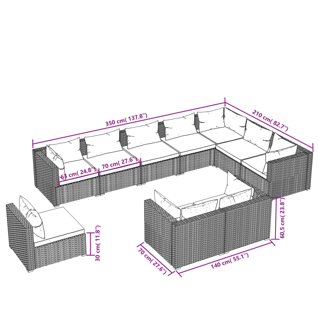 10-Delige Loungeset Met Kussens Poly Rattan 1