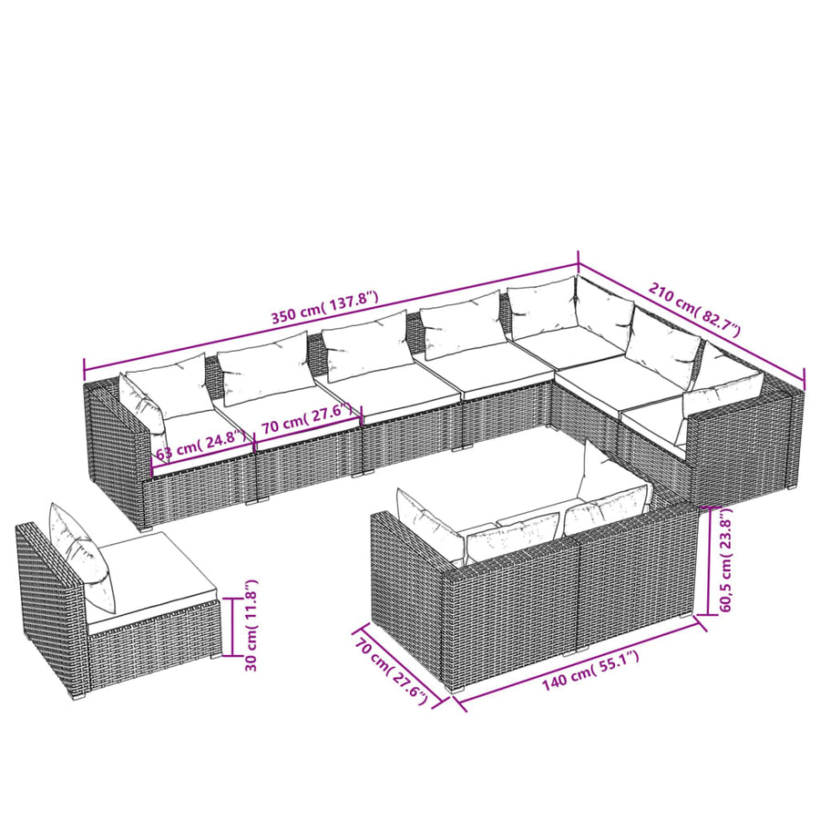 10-Delige Loungeset Met Kussens Poly Rattan 1