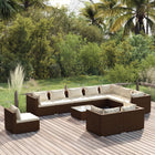 11-delige Loungeset met kussens poly rattan bruin Bruin en crème