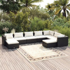 9-delige Loungeset met kussens poly rattan zwart 1 8