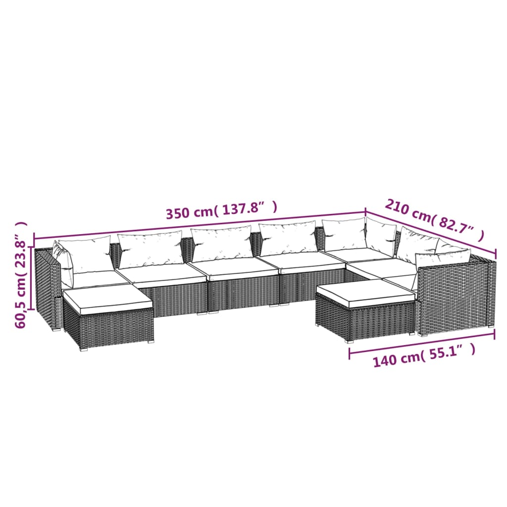 9-Delige Loungeset Met Kussens Poly Rattan 1