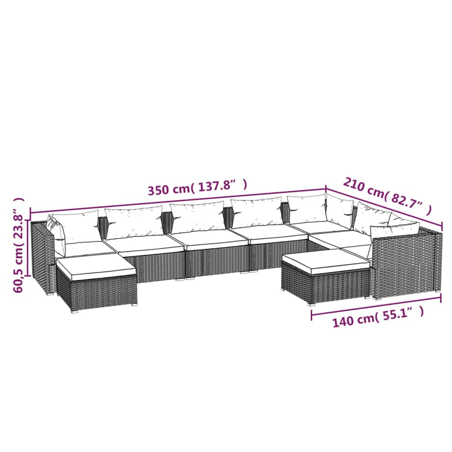 9-Delige Loungeset Met Kussens Poly Rattan 1