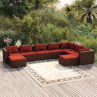 Loungeset 9-delig poly rattan bruin met kussens