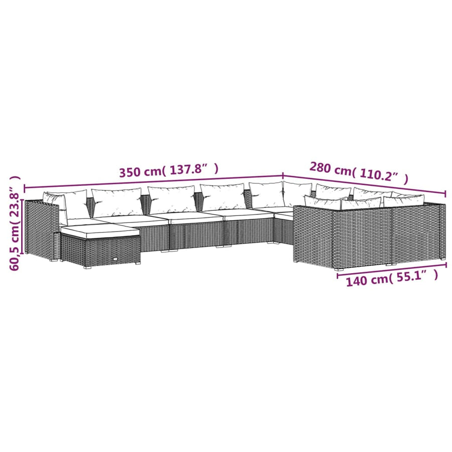 10-Delige Loungeset Met Kussens Poly Rattan 1