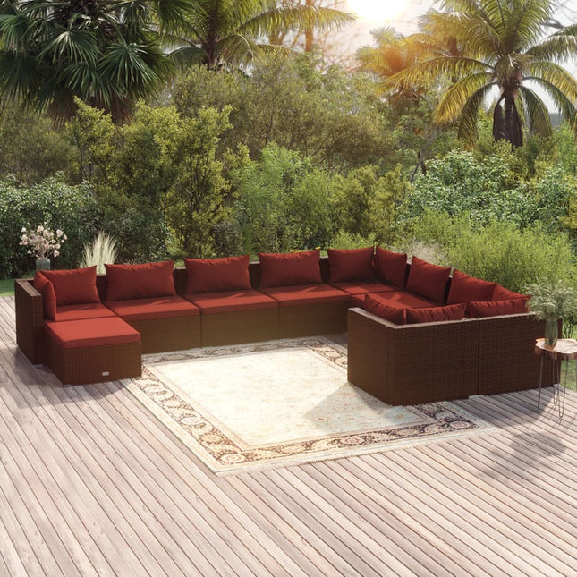 0-delige Loungeset met kussens poly rattan 4x hoek + 5x midden + voetensteun