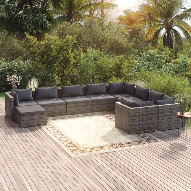 0-Delige Loungeset Met Kussens Poly Rattan Grijs En Antraciet 4x hoek + 5x midden + voetensteun