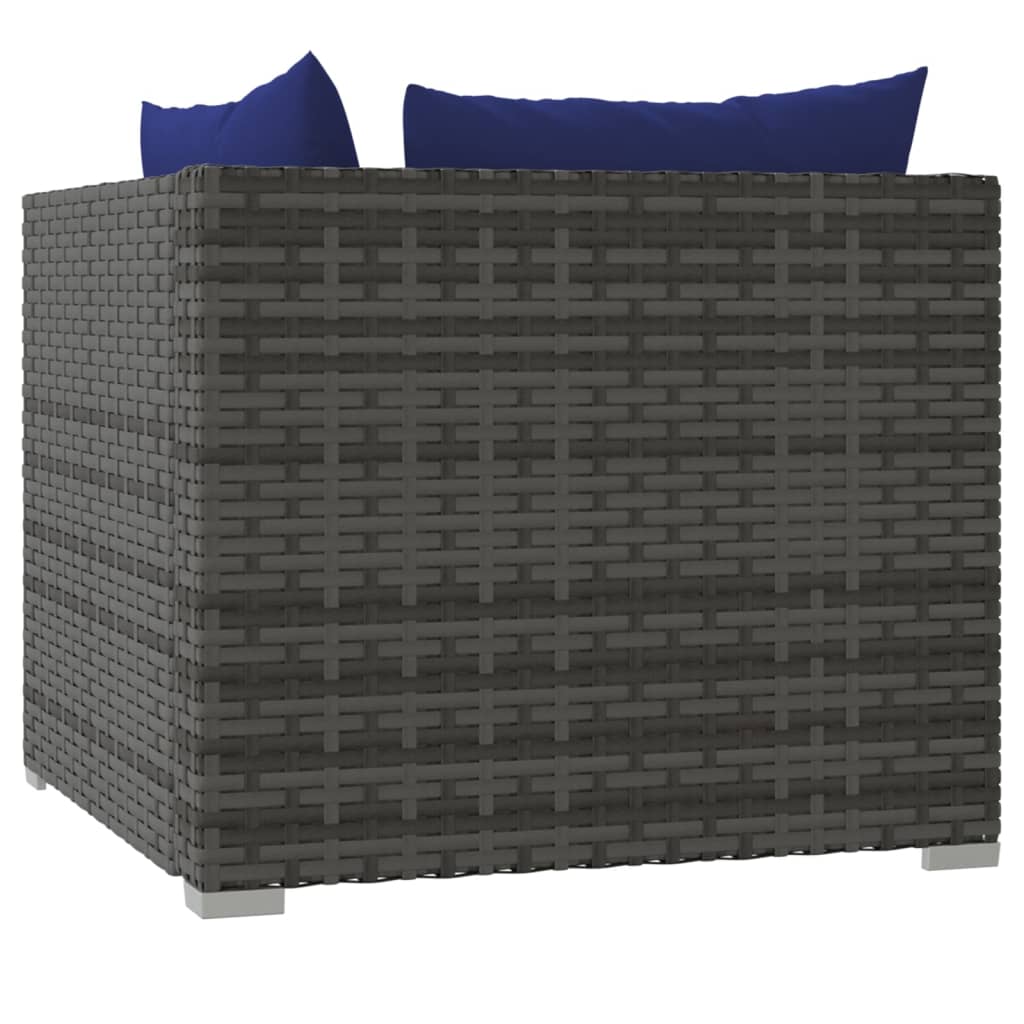 0-Delige Loungeset Met Kussens Poly Rattan Grijs En Blauw 4x hoek + 5x midden + voetensteun