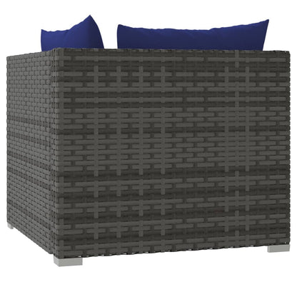 0-Delige Loungeset Met Kussens Poly Rattan Grijs En Blauw 4x hoek + 5x midden + voetensteun