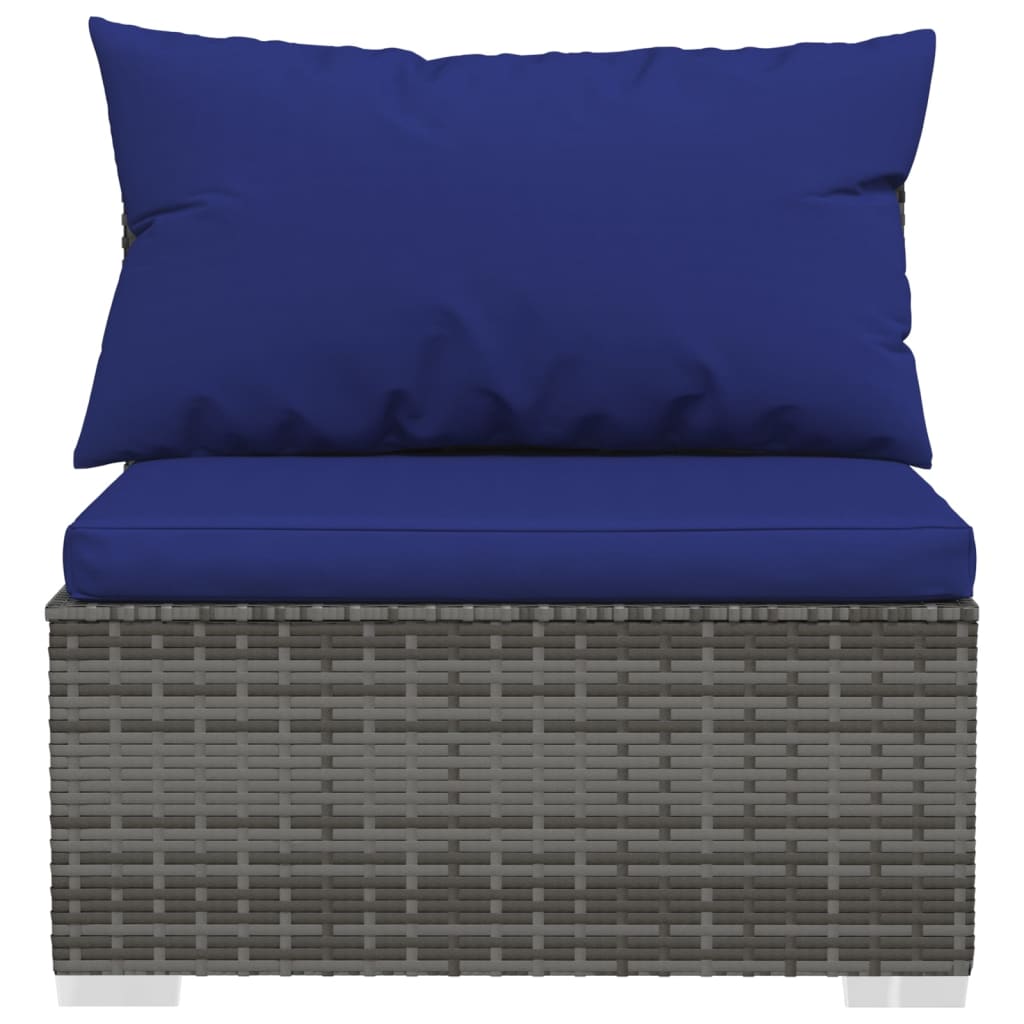 0-Delige Loungeset Met Kussens Poly Rattan Grijs En Blauw 4x hoek + 5x midden + voetensteun