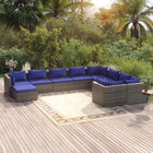 0-Delige Loungeset Met Kussens Poly Rattan Grijs En Blauw 4x hoek + 5x midden + voetensteun