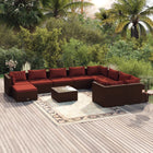 Loungeset met kussens poly rattan 4x hoek + 5x midden + voetensteun + Tafel