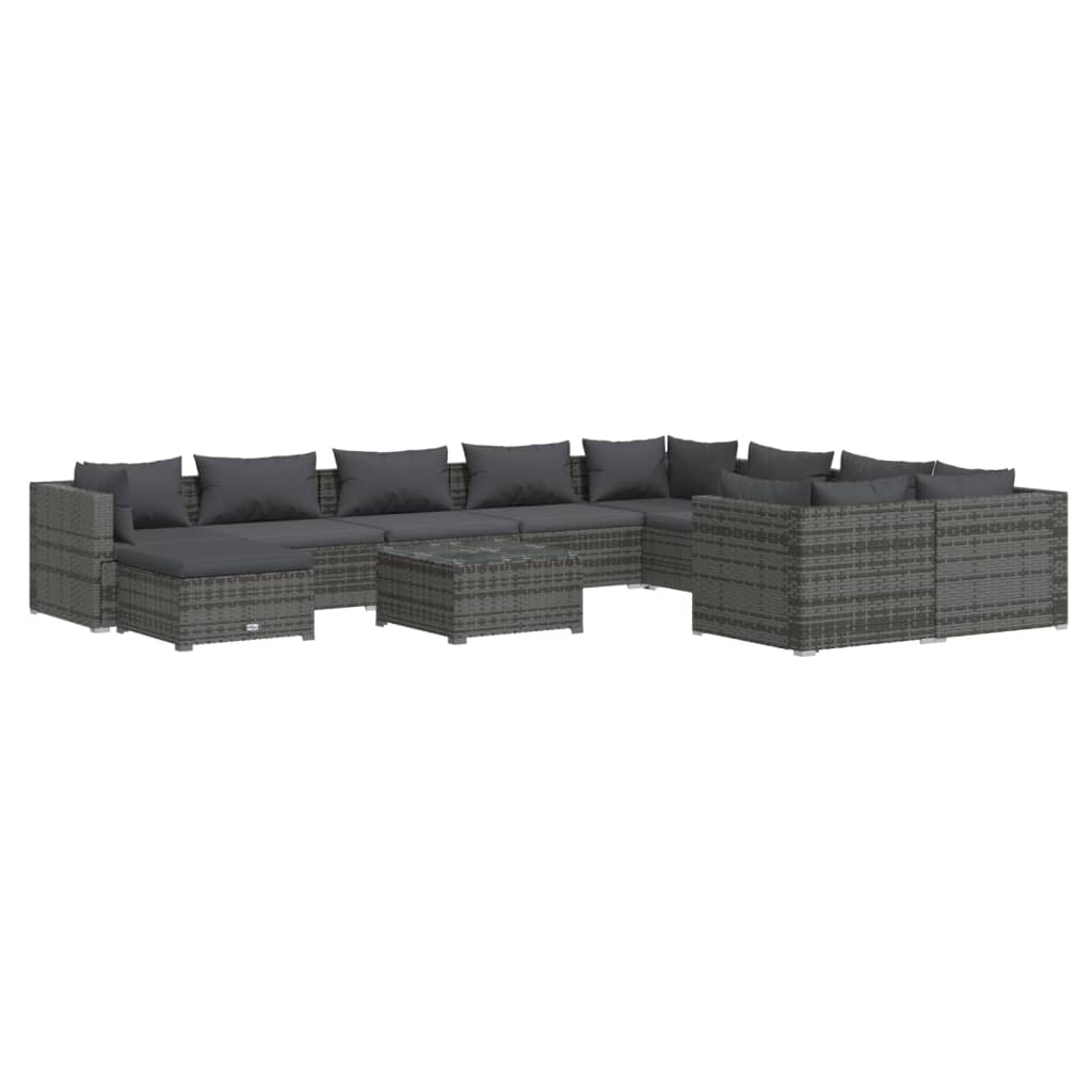 11-delige Loungeset met kussens poly rattan grijs