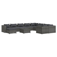 11-delige Loungeset met kussens poly rattan grijs
