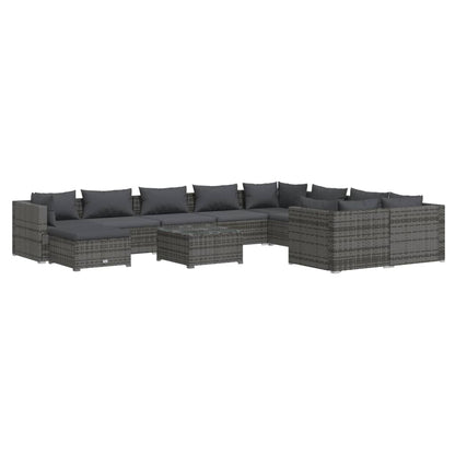 11-delige Loungeset met kussens poly rattan grijs