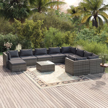 11-delige Loungeset met kussens poly rattan grijs