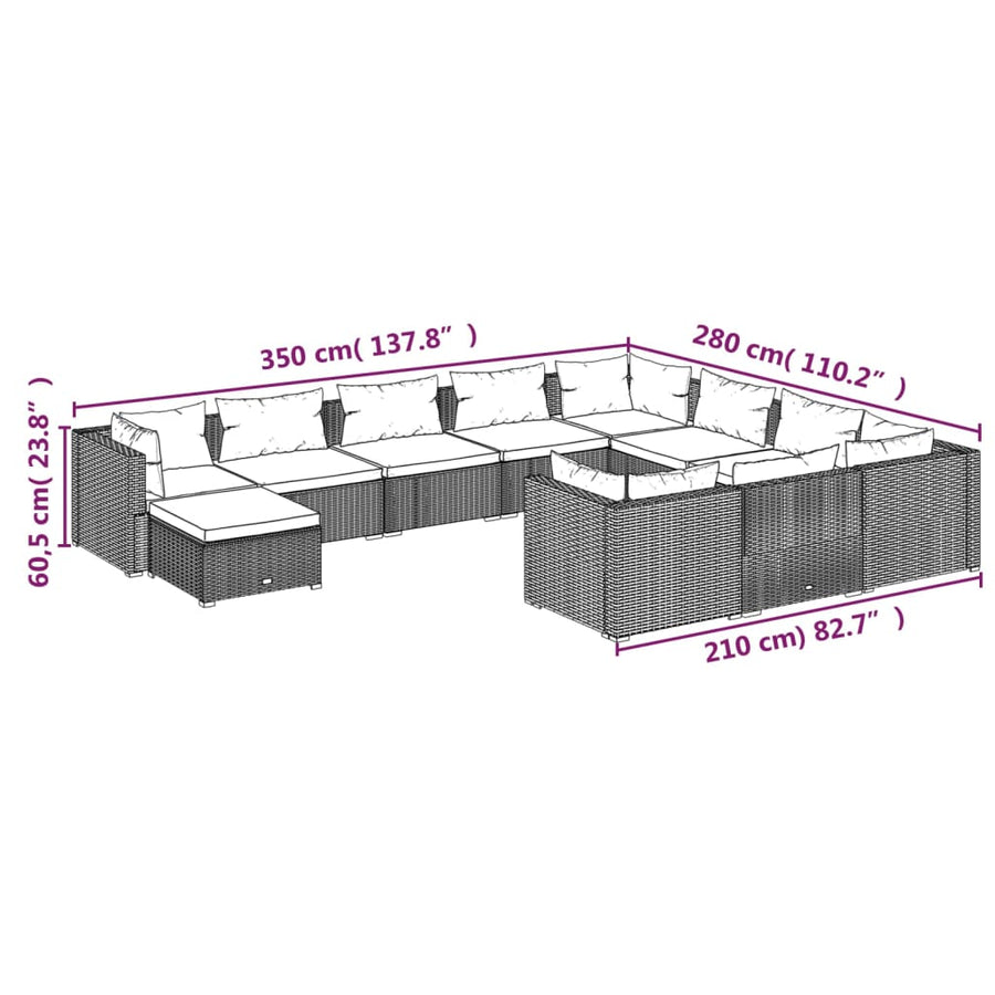 1 Loungeset Met Kussens Poly Rattan 1
