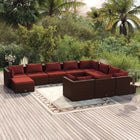 Loungeset met kussens poly rattan 4x hoek + 6x midden + voetensteun