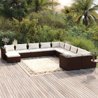 11-delige Loungeset met kussens poly rattan bruin 6x midden + 4x hoek + voetensteun