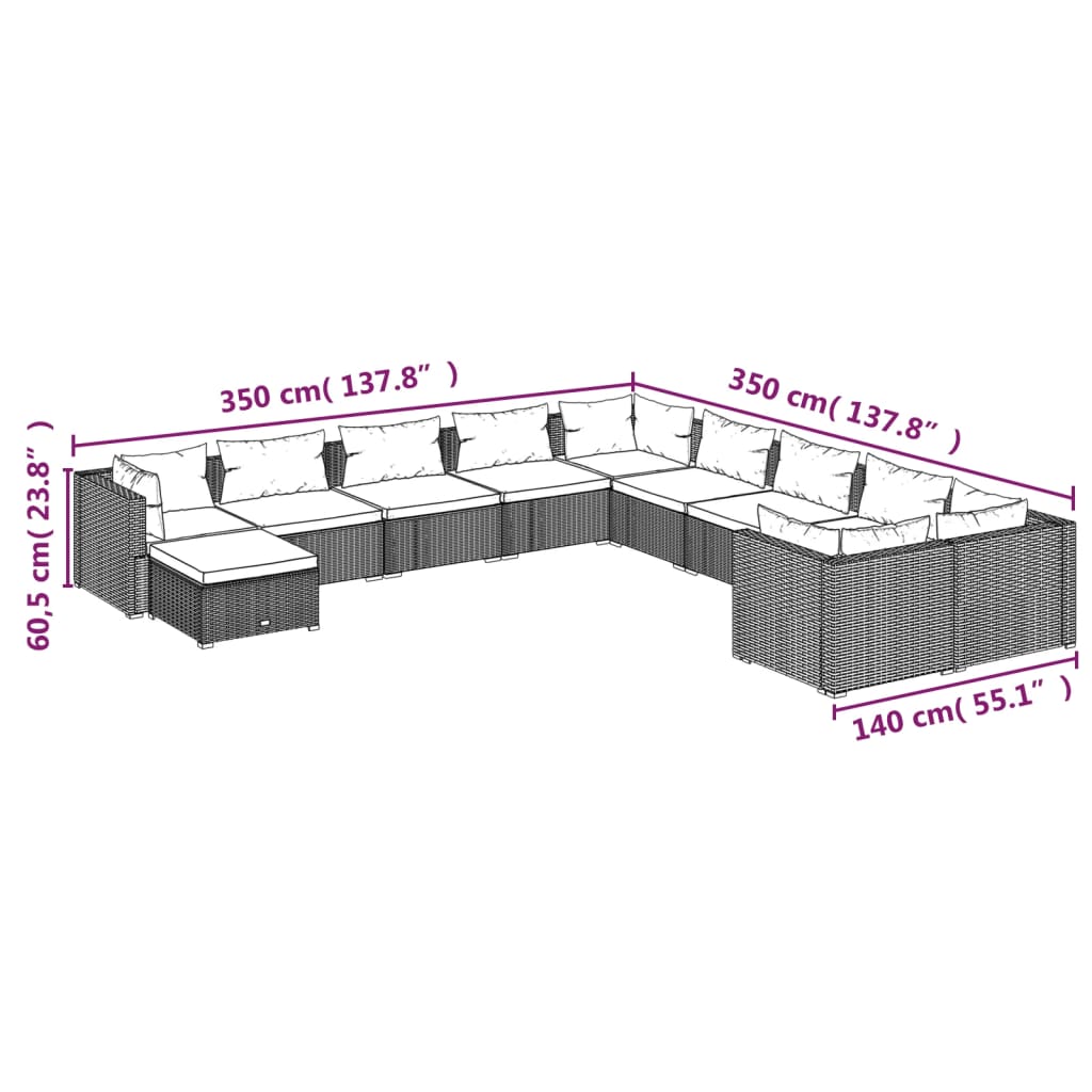 1 Loungeset Met Kussens Poly Rattan 1