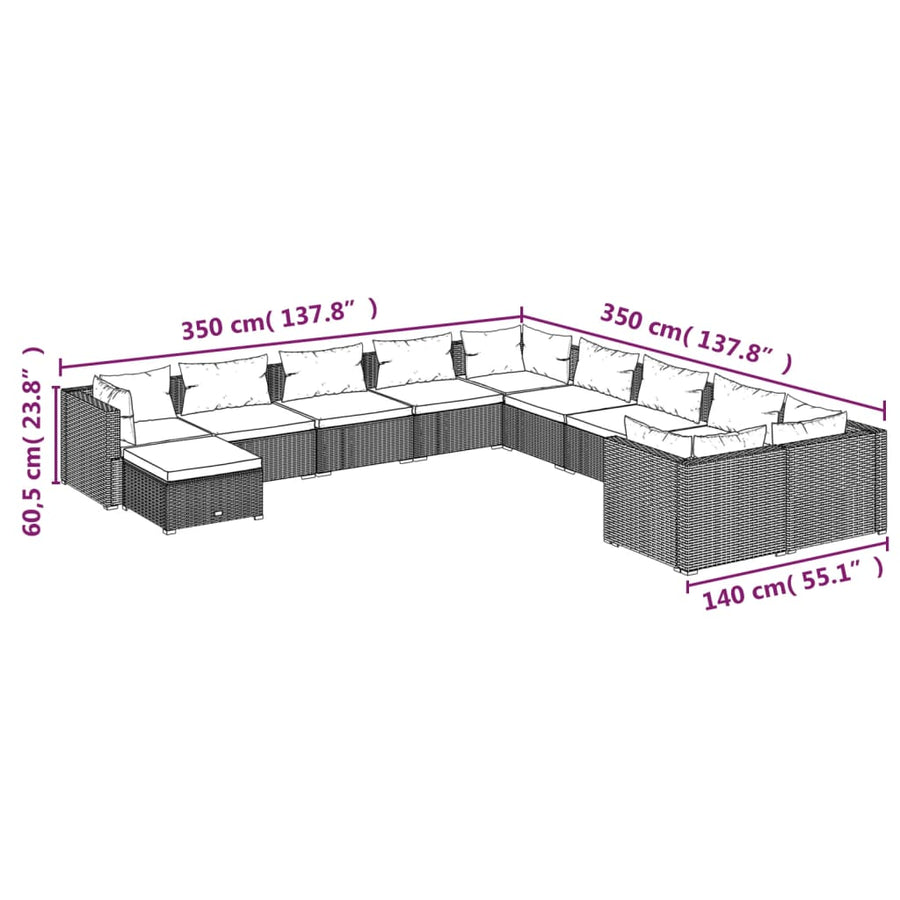 1 Loungeset Met Kussens Poly Rattan 1