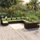 -Delige Loungeset Met Kussens Poly Rattan Bruin En Groen 6x midden + 4x hoek + voetensteun