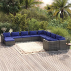 -Delige Loungeset Met Kussens Poly Rattan Grijs En Blauw 6x midden + 4x hoek + voetensteun