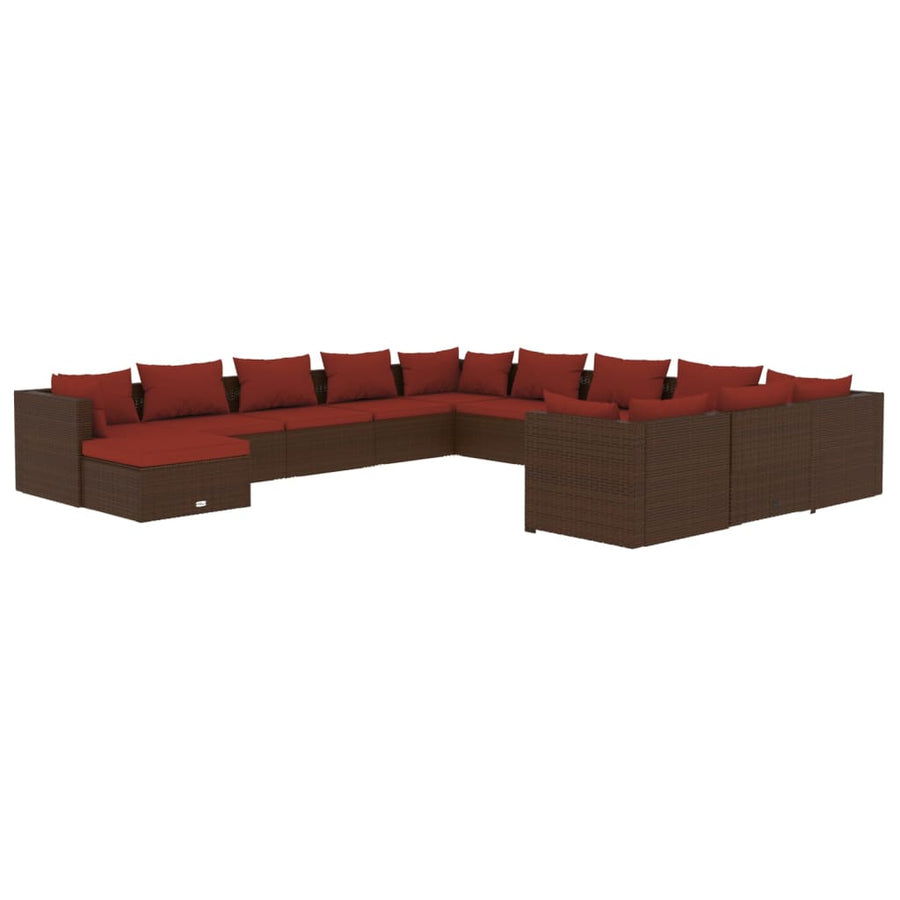 12-delige Loungeset met kussens poly rattan bruin