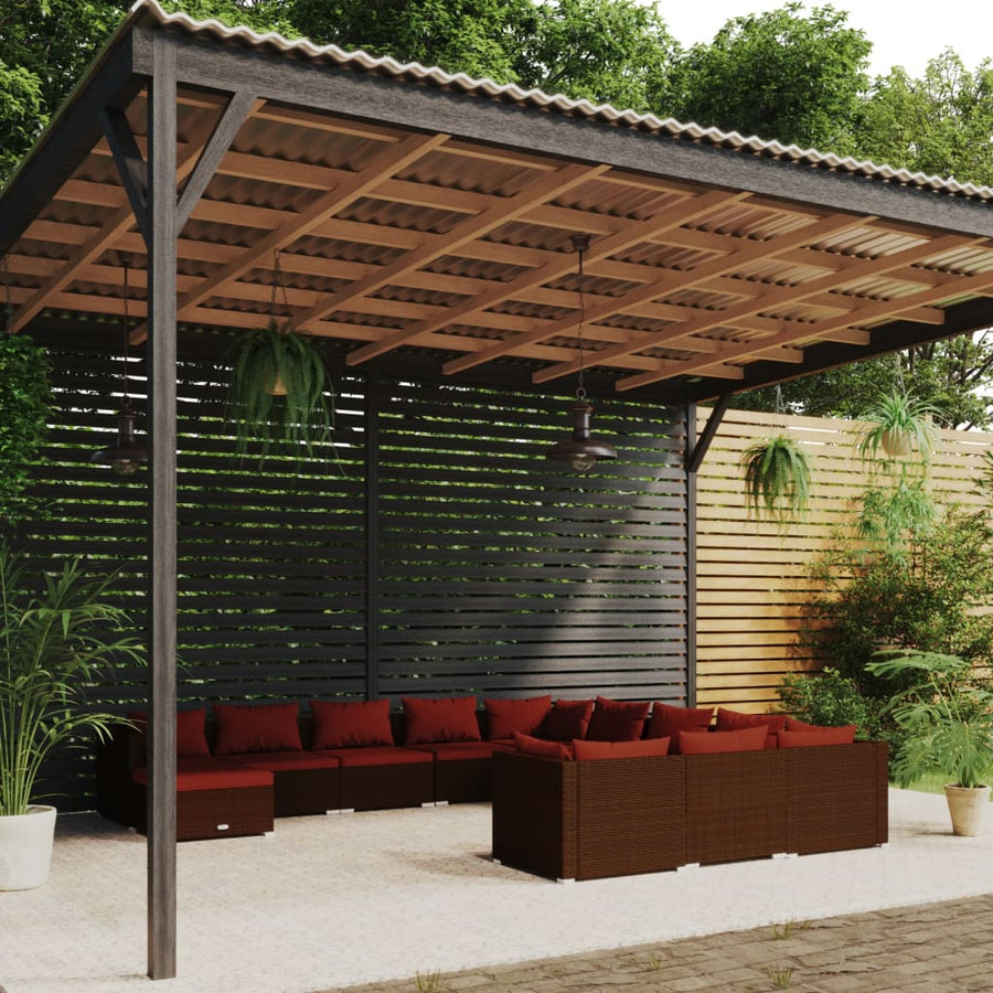 12-delige Loungeset met kussens poly rattan bruin