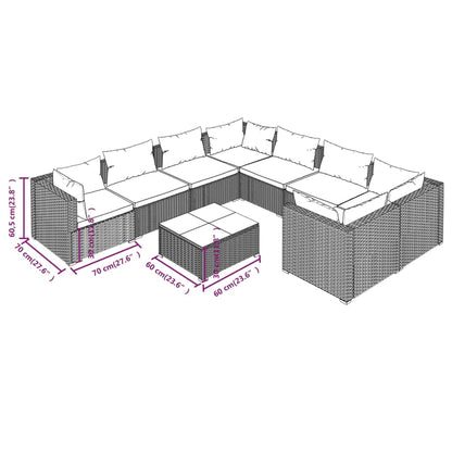 9-delige Loungeset met kussens poly rattan zwart