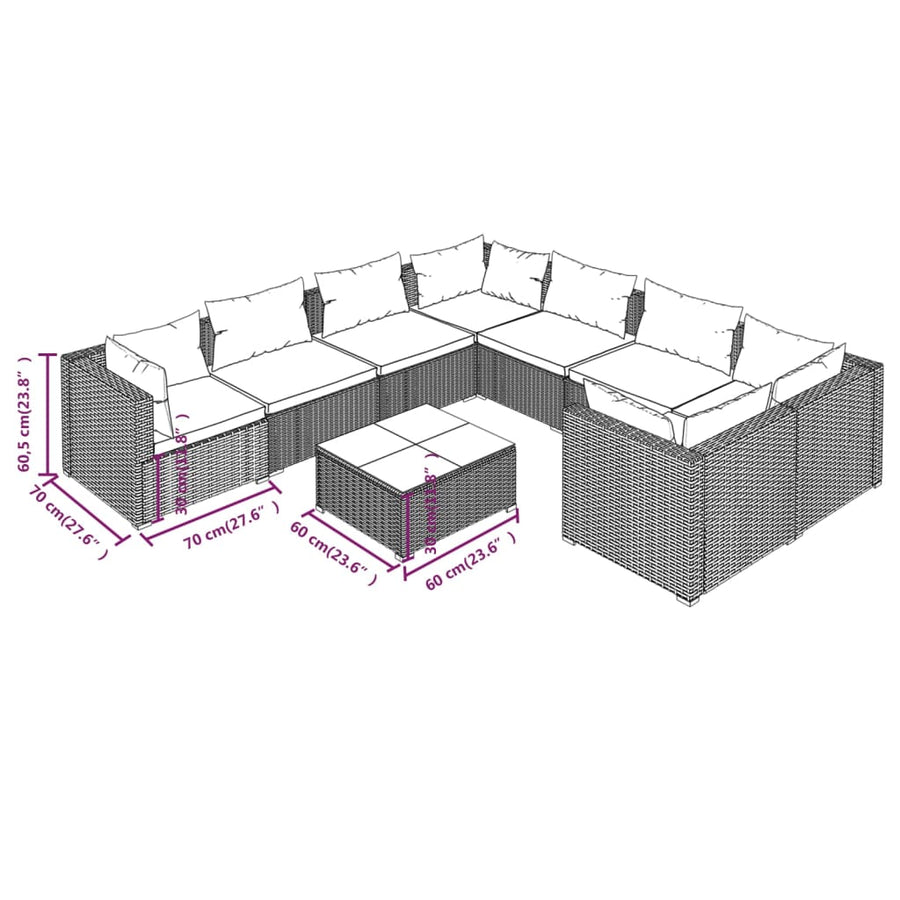 9-Delige Loungeset Met Kussens Poly Rattan 1