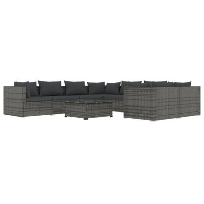 9-delige Loungeset met kussens poly rattan grijs